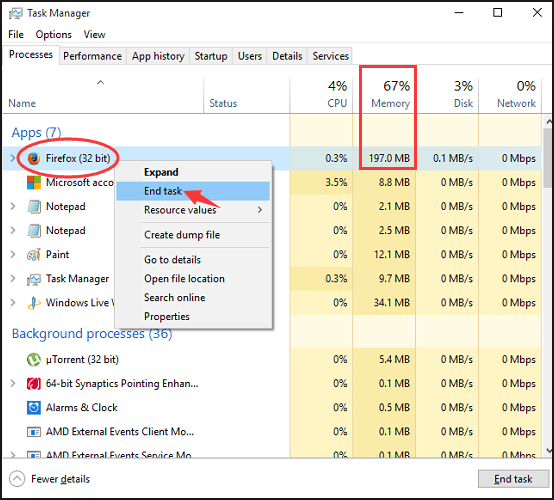 how to solve low memory problem in windows 10