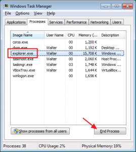 closed windows explorer in task manager closed windows explorer in task manager