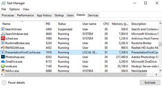 presentationfontcache.exe high cpu usage